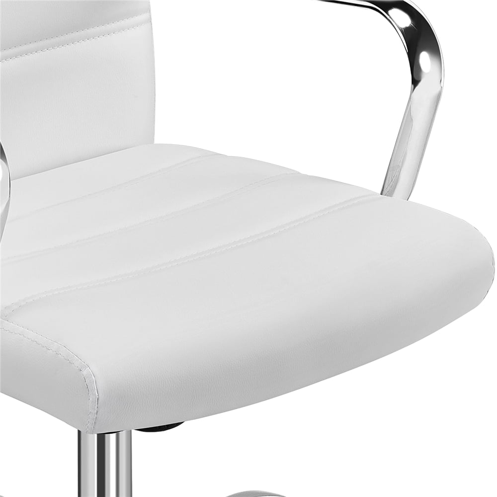 Yaheetech Mid-Back PU Leather Adjustable Office Chair with Arms, White