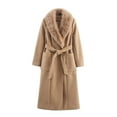 thumbnail image 2 of Women's Trendy Coats Long-Sleeve V-Neck Casual Winter Coat with Furry Collar and Double Pockets Khaki M, 2 of 9