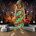 thumbnail image 2 of Halloween Girls Jumpsuit 4T Sleeveless Pumpkin Print Casual Spaghetti Strap Loose Romper Long Pants with Pockets Toddler Girls Clothing Z0I-Green, 1-2 Years, 2 of 4