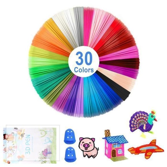 3D Pen Filament 30 Colors PLA Filament 1.75mm Each 5M with 1 Painting Album and 2 Finger Gloves