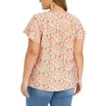 thumbnail image 4 of GRACE & GRANDEUR Women's Plus Size Easter Floral Print Blouse Pintucked Trim Front Tie Neck Tops Ruffle Sleeve Summer Vacation Blouses 1X Pink, 4 of 7