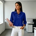 thumbnail image 6 of 3/4 Sleeve Polo Shirts for Women Dressy Button Lapel Collar Golf Tops Blue 2XL, 6 of 9