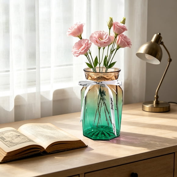 Jarrón de cristal transparente con decoración de cinta – Jarrón decorativo de color para plantas hidropónicas, flores secas o frescas – Centro de mesa para el hogar, ideal para la sala de esta