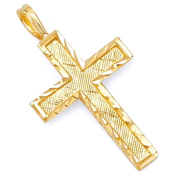 14k Genuine Yellow Gold Religious Diamond Cut Cross Charm Pendant