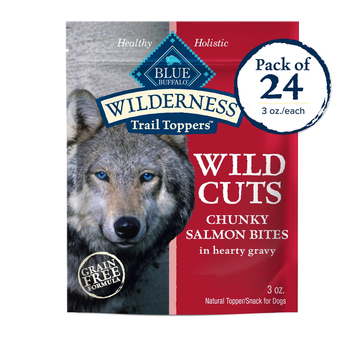 (4 pack) Blue Buffalo Wilderness Trail Toppers Wild Cuts Dog Wet Food, 3-oz Pouch, 24 Count