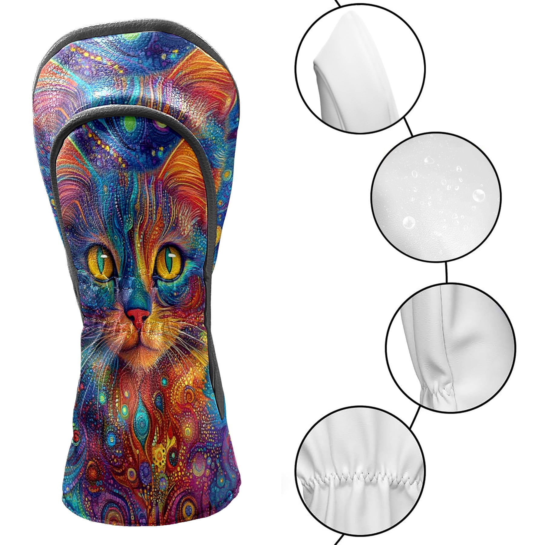 Golf Club Covers PU Leather Waterproof Head Covers for Fairway Woods Hybrids Beautiful Cat Unisex Fits Most Brands