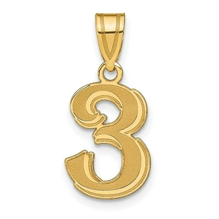 Diamond2Deal 14K Yellow Gold Polished Etched Number 3 Pendant for Women (L-18.07 mm,W-11.33 mm)