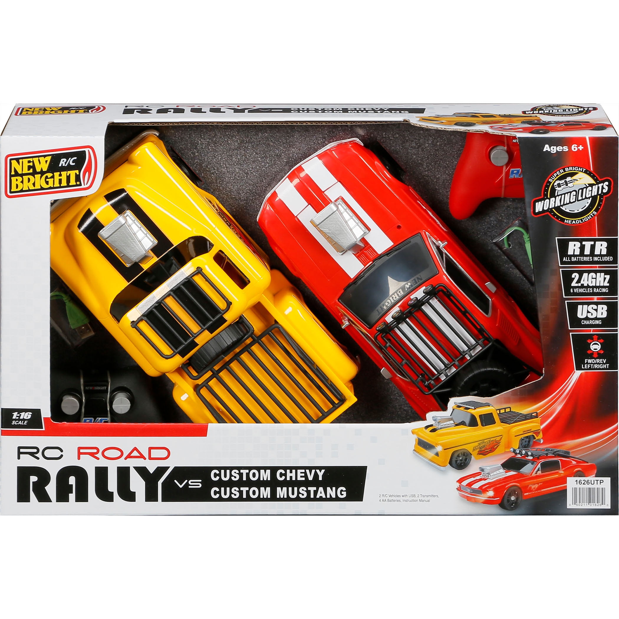 New Bright (1:16) Remote Control Road Rally Battery Truck/Car Chevy Vs Mustang Race Set 1626UTP Child