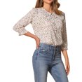 thumbnail image 4 of INSPIRAR CHIC Estilo Blusa Bohemia para Mujeres Impresión Floral Cuello con Lazo Manga 3/4 Tops Casual XL Beige Rojo, 4 of 6