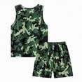 thumbnail image 4 of KPOPLK Toddler Boy Clothes Summer Outfits Sleeveless Shirt Waffle-Knit Tank Tops T-Shirt+Casual Shorts 2 Piece Clothing Set 1-5T Size 3-4 Years,Green, 4 of 4