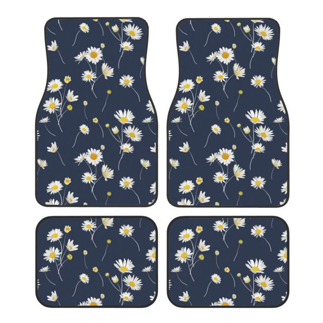 Fotbe Daisies Flowers Juego de 4 Tapetes para Auto con Estampado – Alfombrillas de Goma Reforzada, Diseño Antideslizante, Protección para Todo el Año – Vehículos, Autos, Camionetas y SUVs