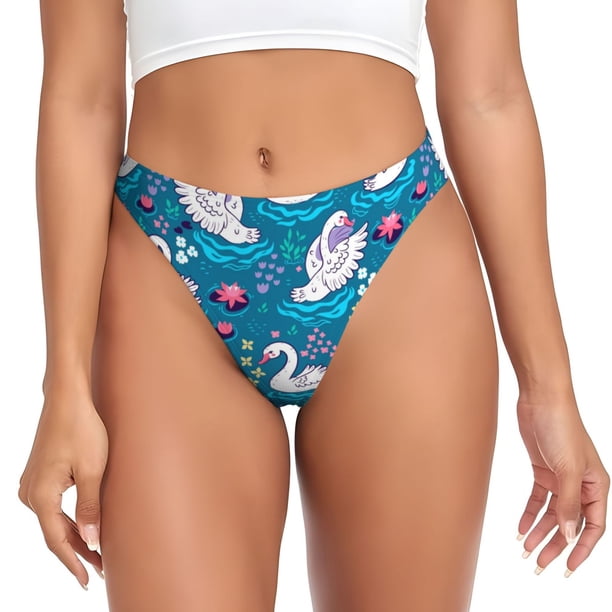 Balery Swan On The Pond Tangas de Algodón para Mujer con Estampado – Ropa Interior Sexy, Transpirable, G-string-X-Large