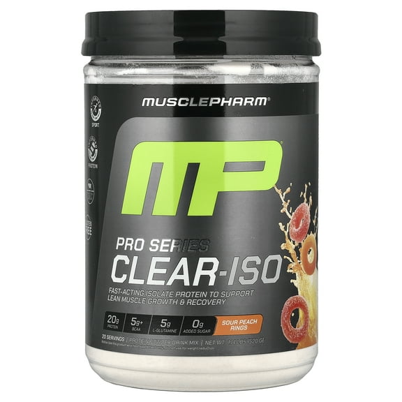 MusclePharm Pro Series Clear-ISO, Protein Powder Drink Mix, Sour Peach Rings, 1.14 lbs (520 mg)