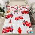 thumbnail image 2 of Feelyou Red Fire Fighter Twin Sheet Sets for Teen, Cartoon Truck Car Twin Fitted Sheet, Vehicle Theme Flat Sheet, Lightweight Room Decor, 3 Pieces, 2 of 7
