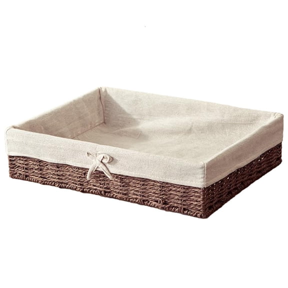 LAIQIEN Rustic Wicker Fruit Storage Basket Faux Rattan Woven Rectangular Bow Organizer