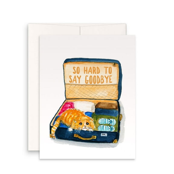 So Hard to Say Goodbye Card - Adorable Cat in Suitcase Design – Blank Inside Greeting Card – Perfect for Farewells, Moving Away, and Pet Loss Sympathy