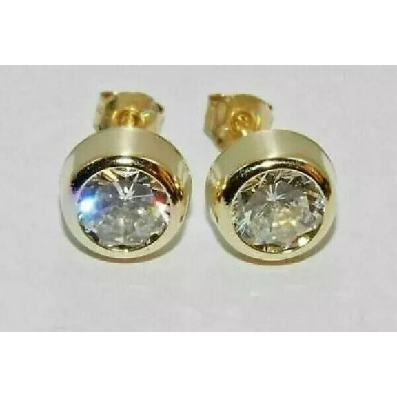 Round Cut Bezel Set 4Ct Lab Created Diamond Push Back Stud Earring 14K Yellow Gold Plated Silver