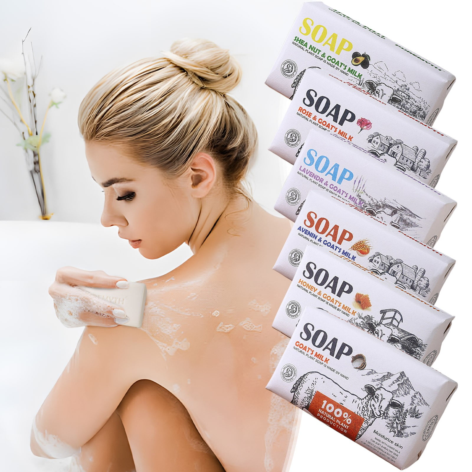 BGZLEU Rose Natural Cold Process Soap with Fresh Rose Water, Kaolin Clay, Organic Shea Butter, Rose Petals, Moisturizing Coconut Oil - Gentle pink soap for sensitive skin - Perfect for face and body