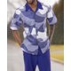 thumbnail image 3 of Nueva camiseta de moda de verano + pantalón, 2 piezas, camiseta + pantalón, moda para hombre, estilo Harajuku, retro, rayas verticales y horizontales, camisetas para hombre, 3 of 5