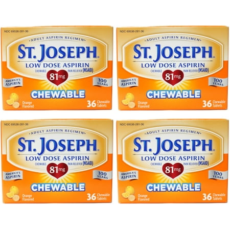 4 Pack St. Joseph Low Dose Aspirin Adult Aspirin Regimen 36 Chewable Tabs Each