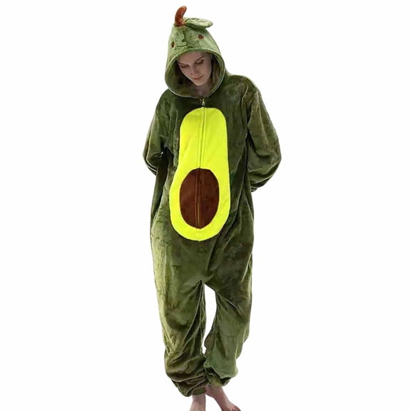 Unisex Avocado Cartoon Onesie Pajamas Couple Sleepwear Jumpsuit for Adults Loungewear