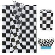 Whaline Checkered Tissue PriNst Paper White and Black Race Car Party Gift Wrapping Paper Plaids Art Paper for Birthday Party Decorations, 14x20 inch, 100 pcs
