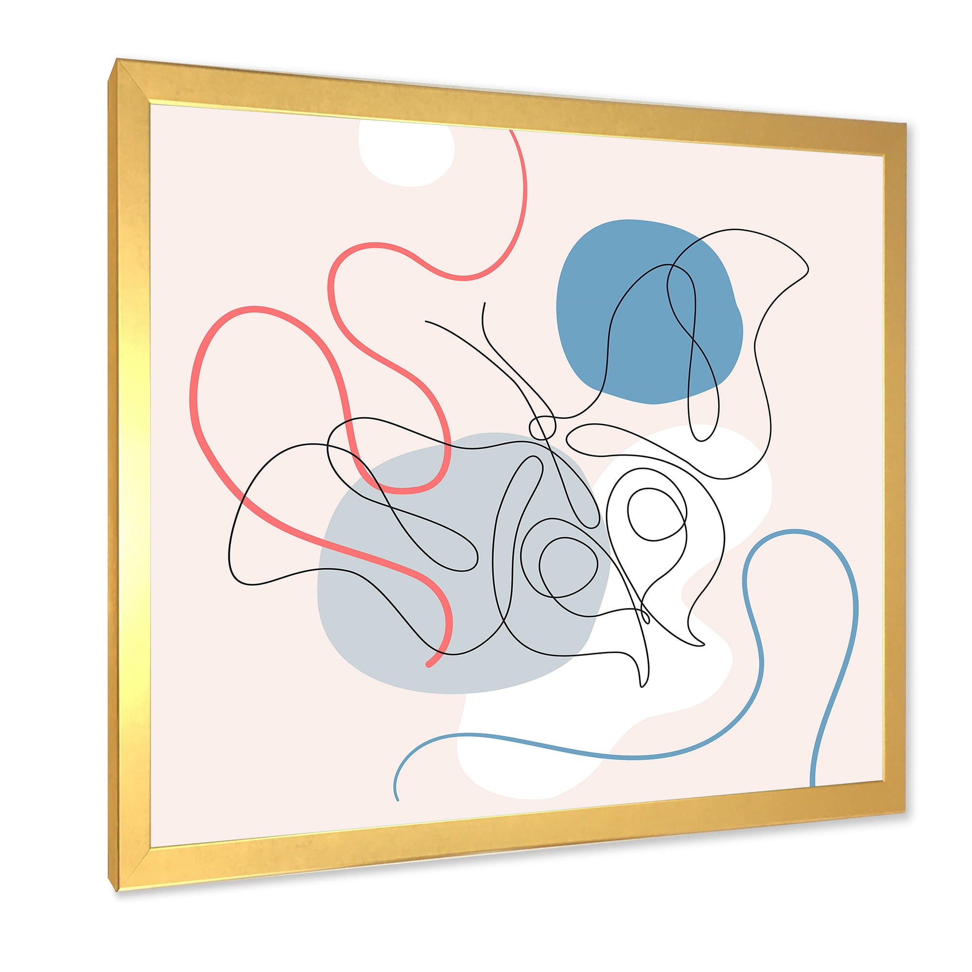 Designart 'Butterfly With One Line Drawing On Cubism Shapes II' Modern Framed Art Print