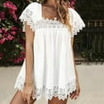 thumbnail image 3 of Blusas de encaje de verano para mujer, manga corta, cuello cuadrado, blusas fluidas, camisas para fiestas, playas, vacaciones, 3 of 6