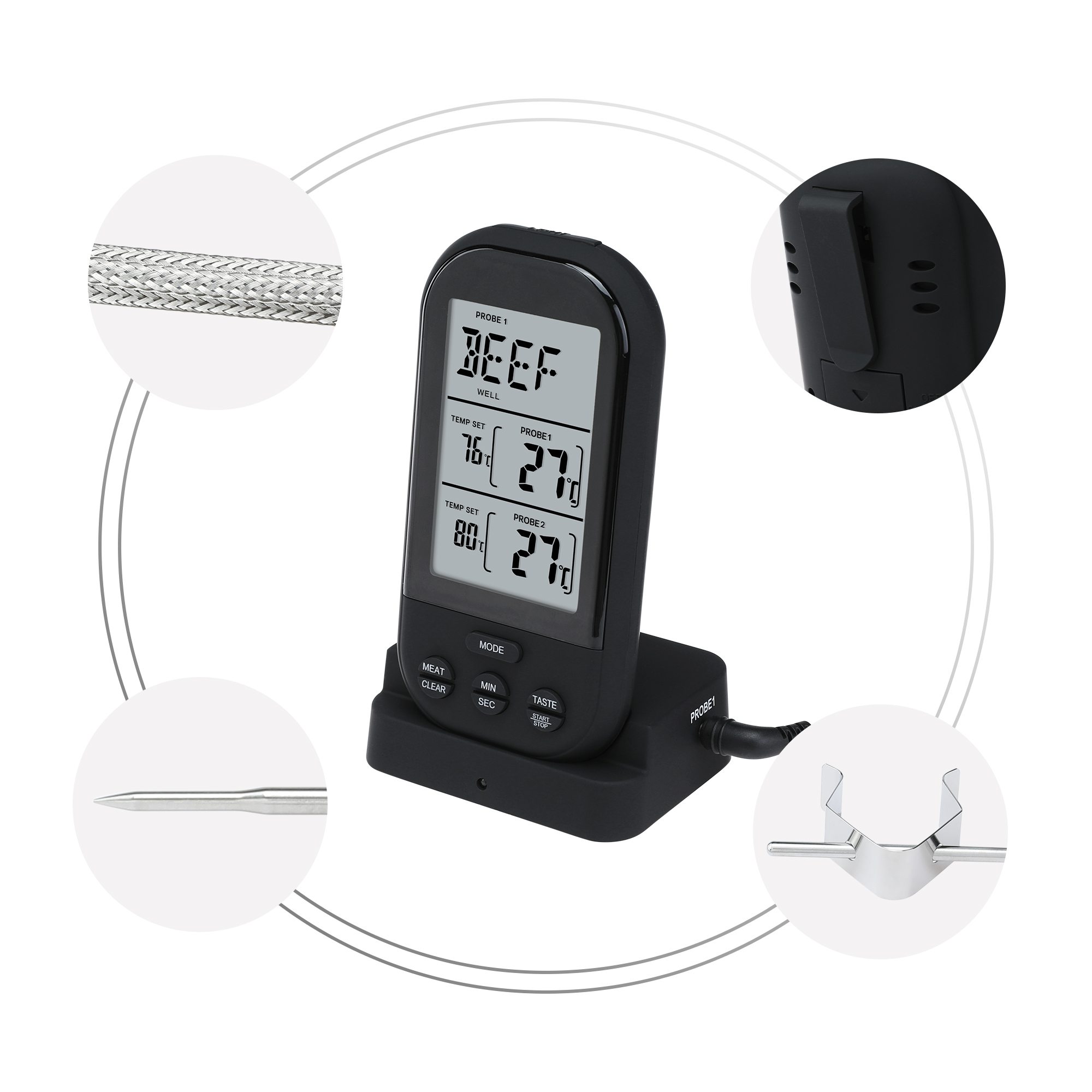 Unique Bargians Wireless Meat Thermometer Instant Read Food Thermometer Black
