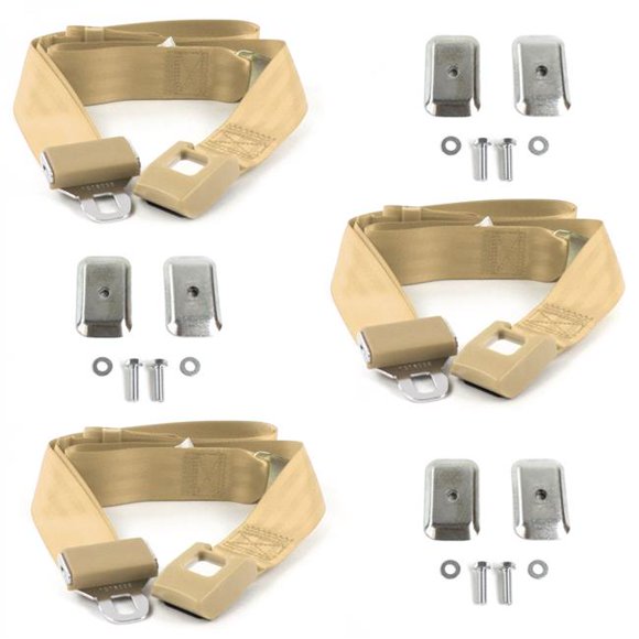 AMC Eagle 1979-1987 Standard 2 Point Tan Lap Bench Seat Belt Kit with Bracketry - 3 Belts
