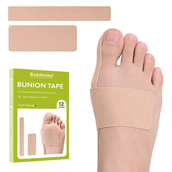 Bukihome Pre-Cut Bunion Tape, Hallux Valgus Pain Relief 12 Counts Latex-Free Beige