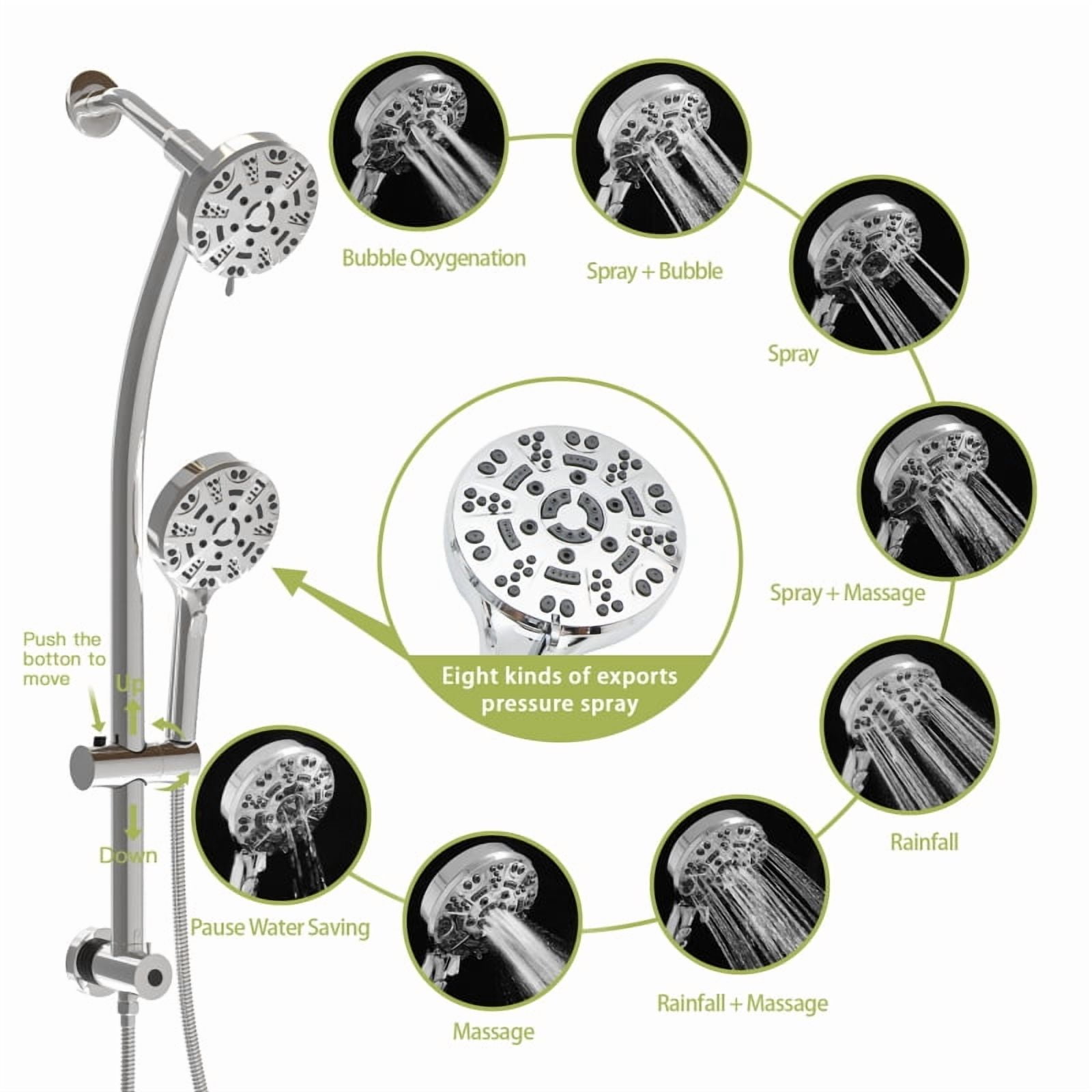 Multi Function Dual Shower Head - Shower System with 4.7" Rain Showerhead, 8-Function Hand Shower, Adjustable Slide Bar,Brushed Nickel On-Site   RR
