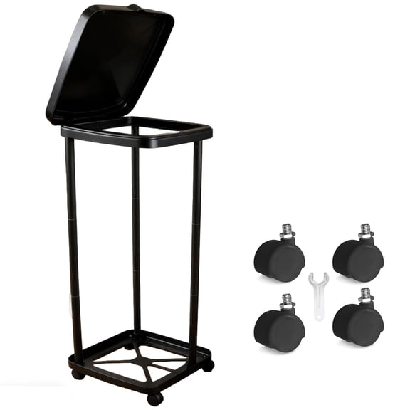 Collapsible Trash Can Camping Portable Garbage Bin Holder Stand with Wheels Plastic Outdoor Trash Can with Lid for Outside Indoor, Black