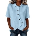thumbnail image 2 of YVNAURA Womens Casual Tops Irregular Hem Blouse High Low Shirt Plain V Neck Relaxed Fit European Style Cute Going Out Loose Fit Tunic, Blue,L, 2 of 4