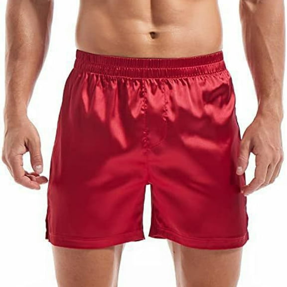 Teyfeniy Mens Casual Shorts Pajama Sleeping Lounge Short Solid Color Elastic Waist with Pockets Satin Comfy Soft Fashion Shorts