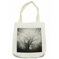 thumbnail image 1 of Nature Tote Bag, Vertical Photo of Autumn Tree in Dark Haunted Foggy Mist Mysterious Forest Picture Print, Cloth Linen Reusable Bag for Shopping Books Beach and More, 16.5" X 14", Cream, by Ambesonne, 1 of 2