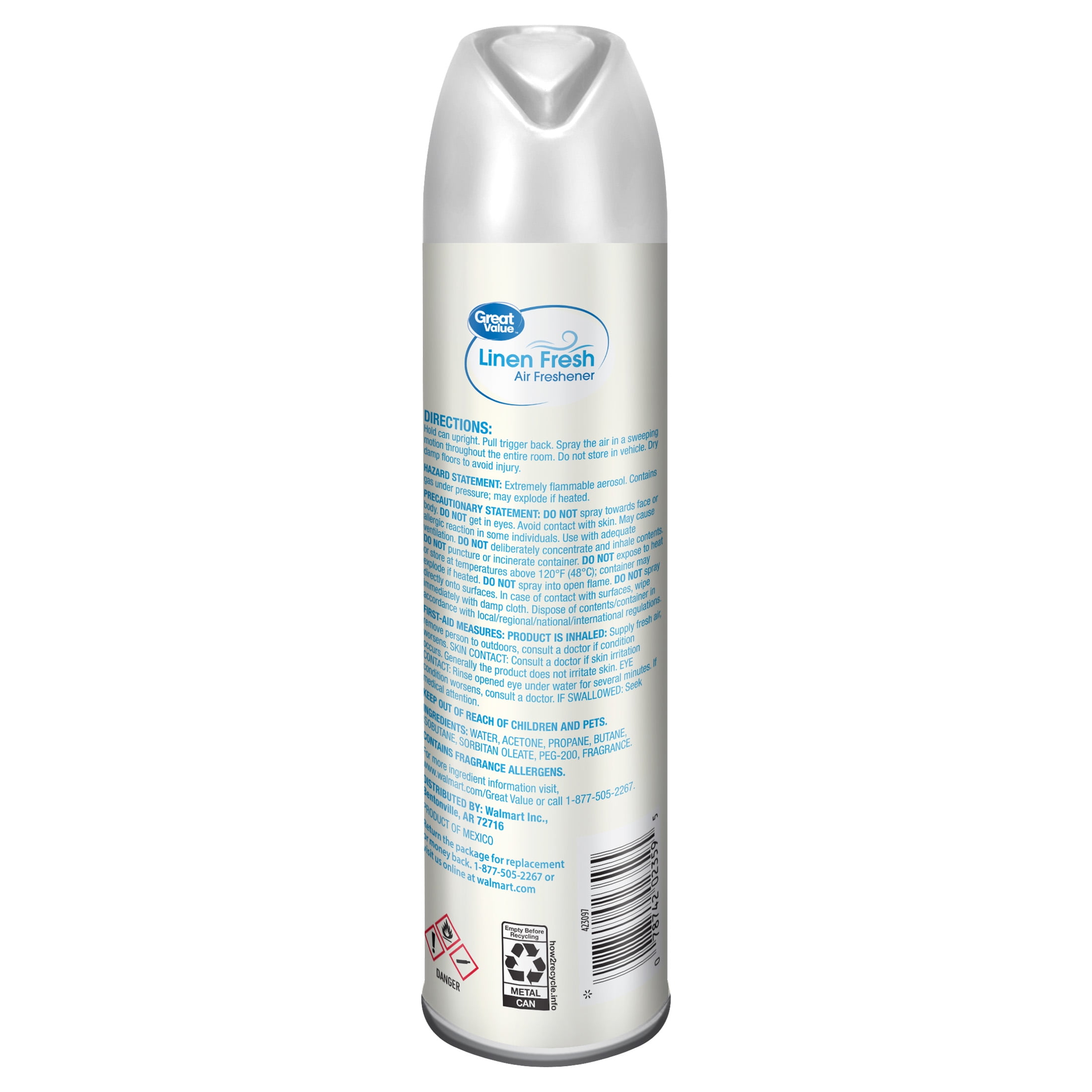 Great Value Manual Aerosol Odor Eliminator Air Freshener, Linen Fresh, 1  piece
