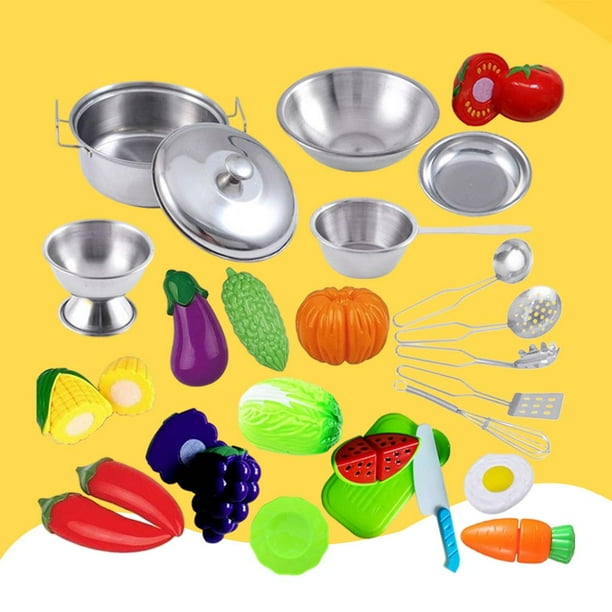 Electrodomésticos de cocina de s de simulación de cocina de juguete con y sartenes Utensilios, verduras y Comida y juguetes de , 25 piezas