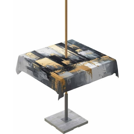 

Outdoor Tablecloth with Umbrella Hole & Zipper Vintage Building Square Tablecloth 54x54 Inch Modern Abstract Ombre City Oil Painting Patio Table Cover Waterproof Table Cloth for Picnic/Party