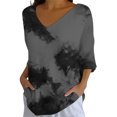 thumbnail image 2 of Endives Women's Shirts Elegant Retro Art Print V Neck Loose Mid Length Sleeve Womens Top Blouse, 2 of 6