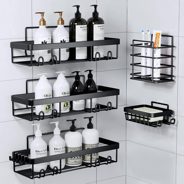 Estantes Baño 5 pcs - Estanteria Ducha para Baño con Ganchos - Estante Organizador de Regadera de Durable - Repisas para Baño Pared sin Taladrar para Cocina, Inodoro