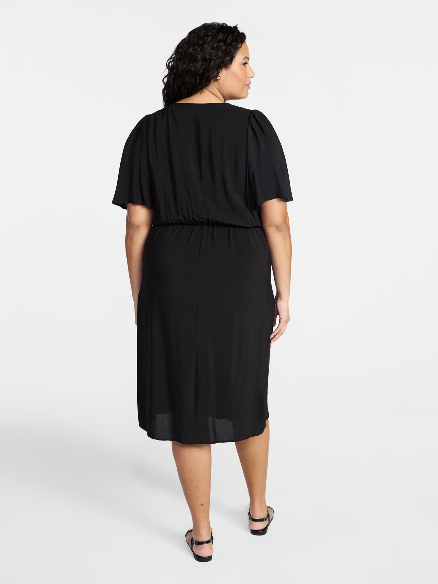 Terra & Sky Women's Plus Size Midi Wrap Dress with Elbow Sleeves, Sizes 0X-5X