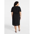 thumbnail image 2 of Terra & Sky Women's Plus Size Midi Wrap Dress with Elbow Sleeves, Sizes 0X-5X, 2 of 4