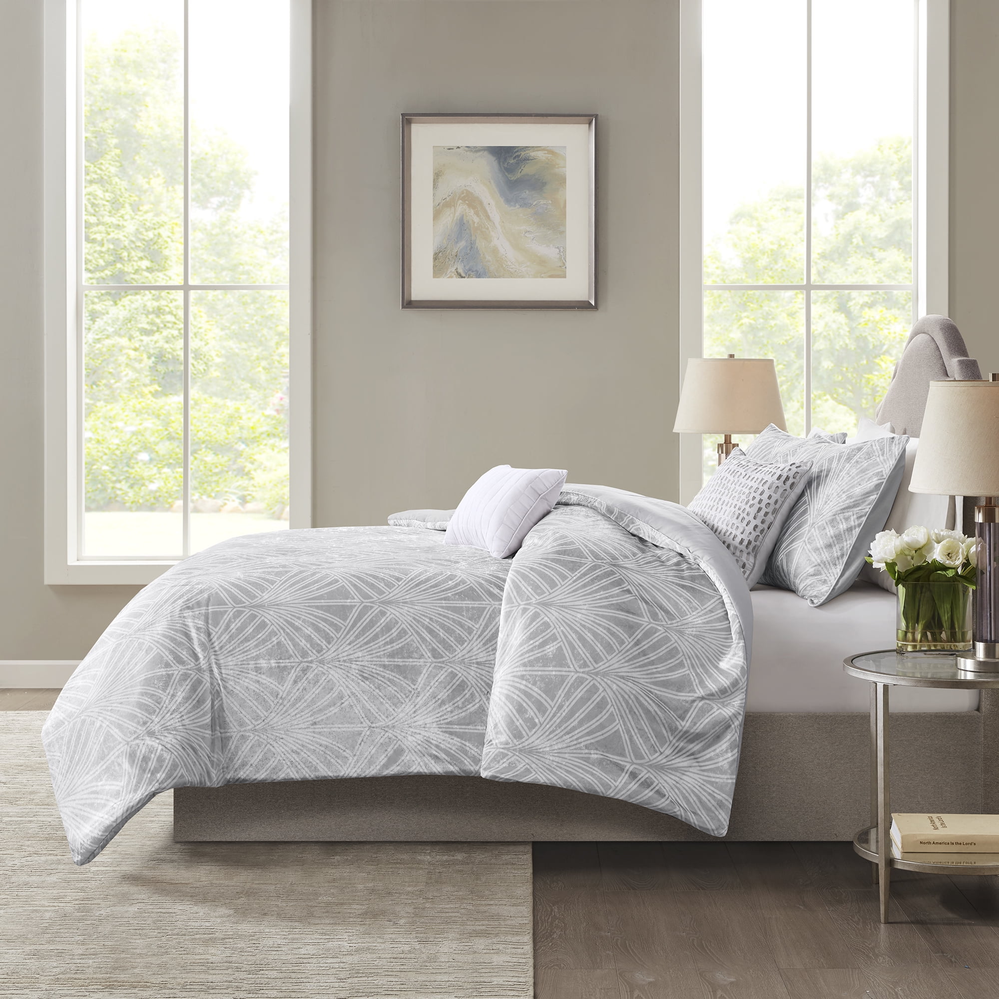Beautyrest 5 Piece Kiona Bedding Comforter Set, Modern Full/Queen, Grey