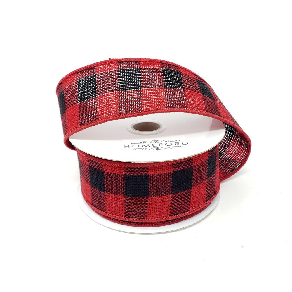 1-1//2-Inch 10 Yards Homeford Firefly Imports Plaid Checkered Wired Christmas Ribbon 1.5 Black