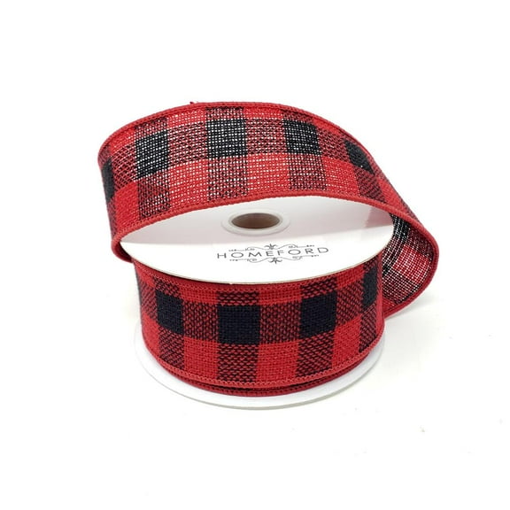 Christmas Buffalo Plaid Checkered Wired Ribbon, 1-1/2-Inch, 10-Yard, Red/Black
