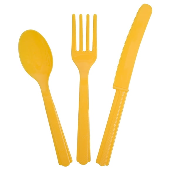 Unique Industries Assorted Plastic Silverware for 6, Yellow, 18pc