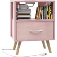 thumbnail image 2 of Kids Nightstand with Charging Station, 2-Tier Pink End Table for Small Spaces, USB Ports & Outlets, 2 of 8