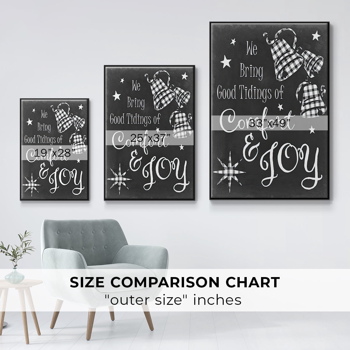 Comfort and Joy - Framed Gallery Wrapped Holiday Canvas - 17 x 25 - Black Frame