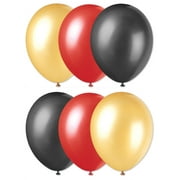 Football Team Fan Solid 3-Color Party 11" Latex Balloons, 6 CT, Red Gold Black